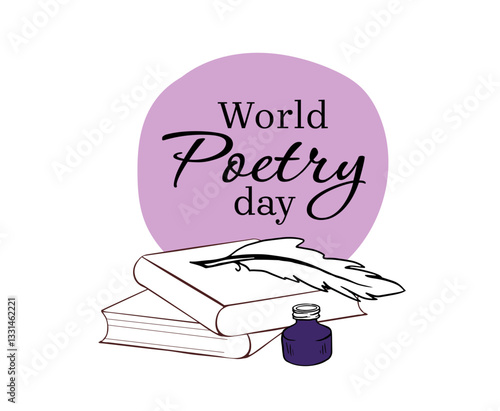 World Poetry Day, celebrated on March 21st, art of poetry symbol line art template  for background, banner, card, poste