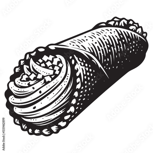 Stylized cannoli dessert graphic illustration with detailed ricotta cream filling design