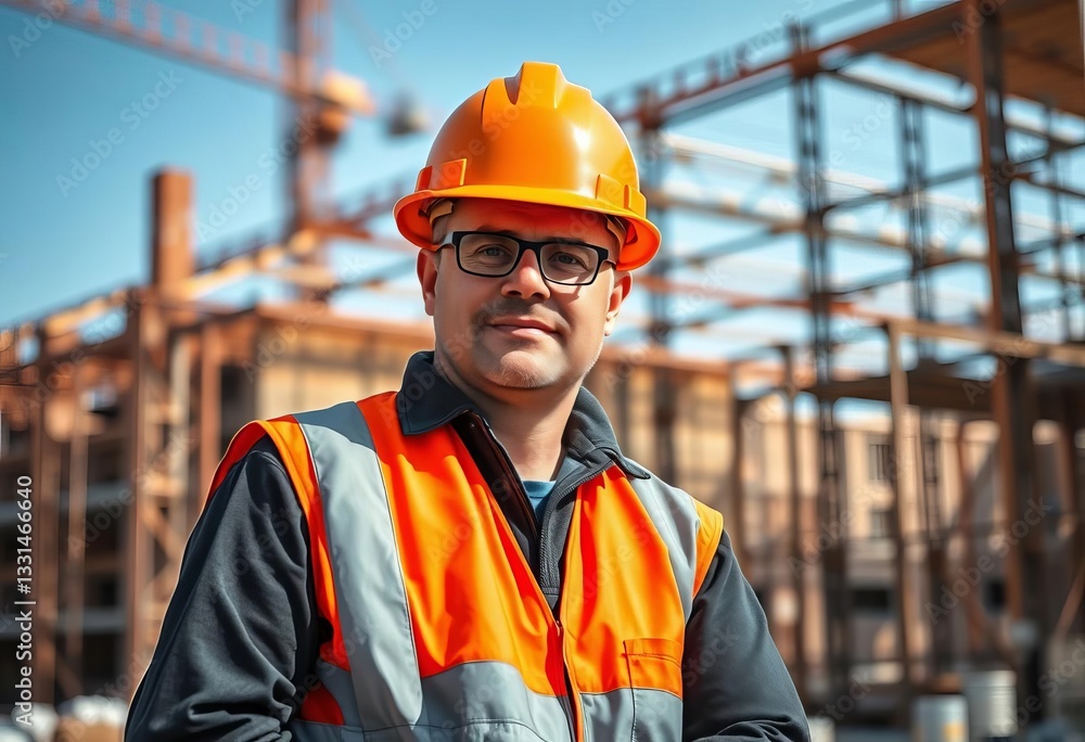 Hardhat-clad inspector performs final building code inspection, building codes, approval Hardhat-clad inspector performs final building code inspection, building codes, approval