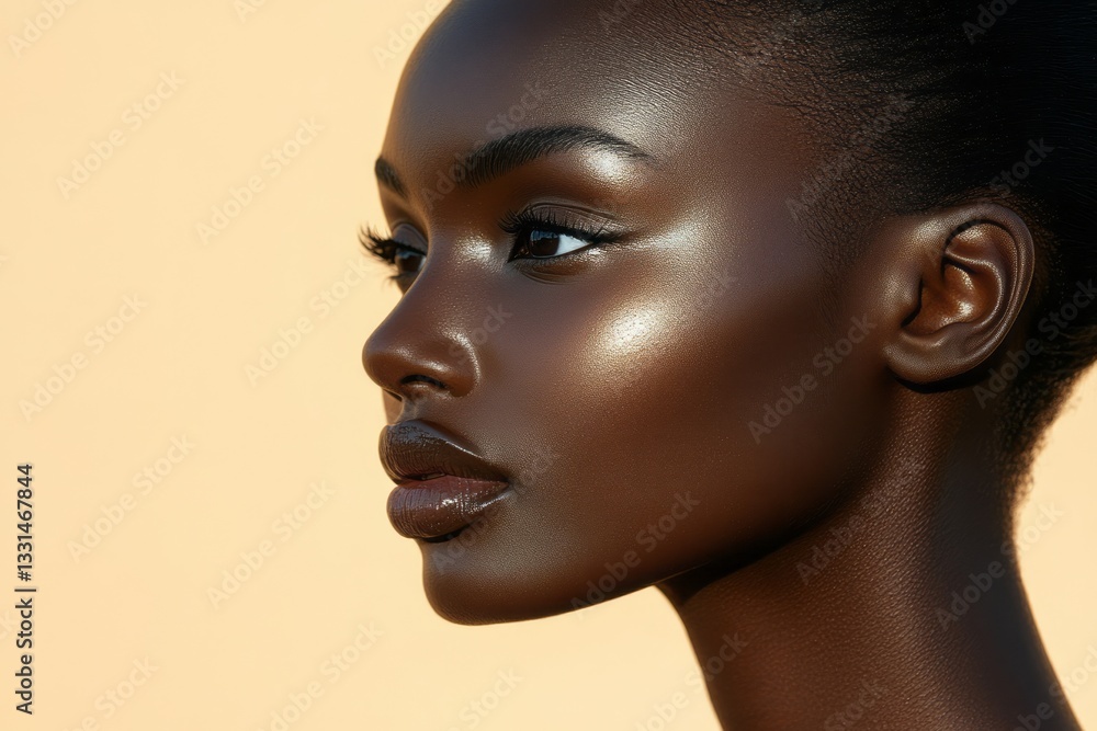 Beautiful dark skinned woman in profile with flawless makeup Beautiful dark skinned woman in profile with flawless makeup