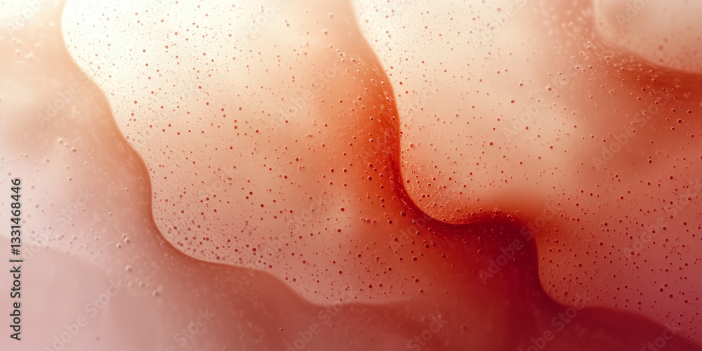 Fototapeta premium A macro view of a textured red fluid with bubbles, resembling blood or organic material, symbolizing biology, science, and medical research. 