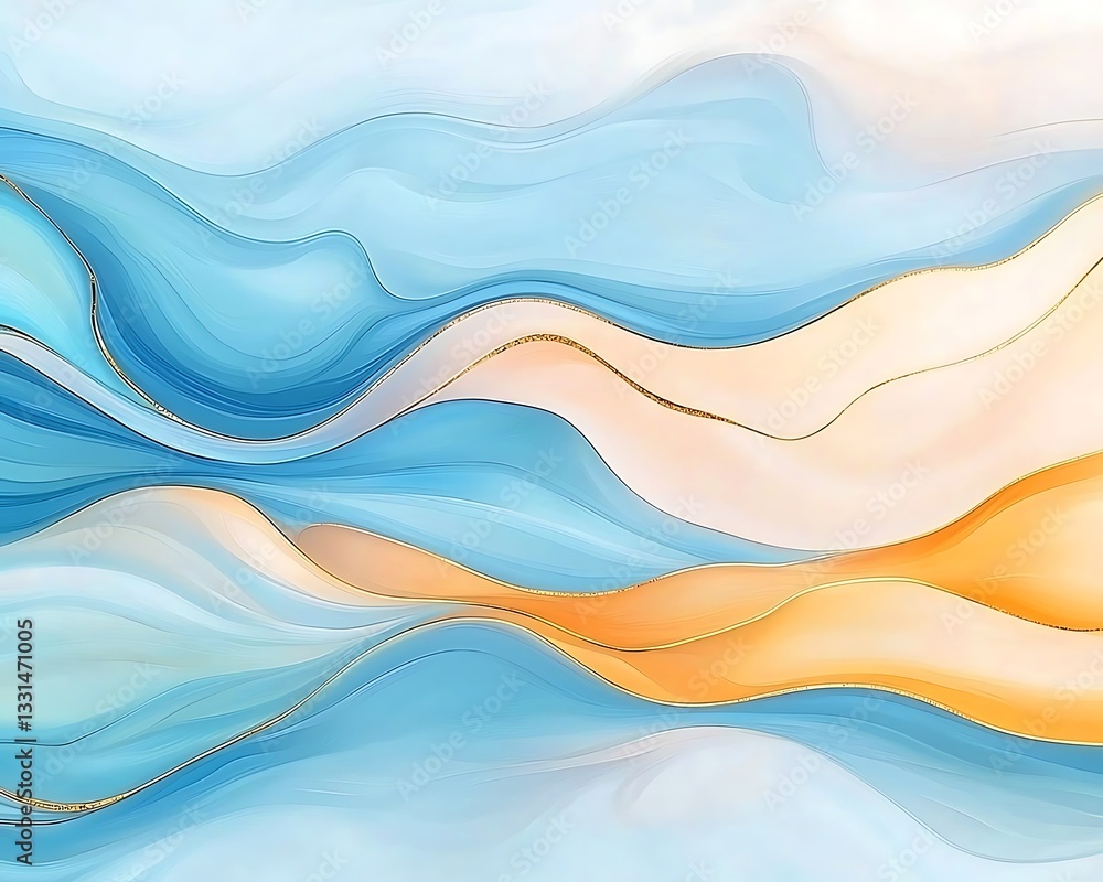 Fototapeta premium Abstract Blue Gold Flowing Waves.