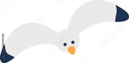 Cute cartoon seagull in flight
