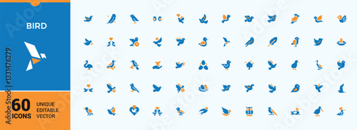 Bird colorful vector icon set. Containing fly, nature, graphic, animal and more. Sign and Symbol. Nature vector artwork and illustration. Editable stroke icon collections.