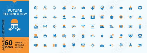 Future Technology colorful solid icons. Contains such icons as technology, tech, network, future, cyber, artificial and more. Filled icon collection. Automation icon collection.