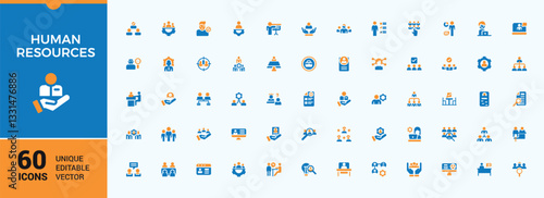 Human Resources colorful icons set in filled style. Related to job, recruitment, person, resources, hr, man, people, employee. Flat icon. HR solid icons.