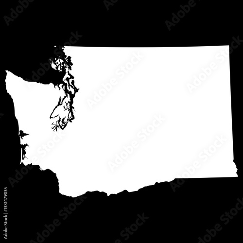 Negative space of Washington state silhouette, cutout transparent map