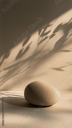 Beautiful Stone Casting Soft Shadows on a Calm Pastel Background During Gentl...