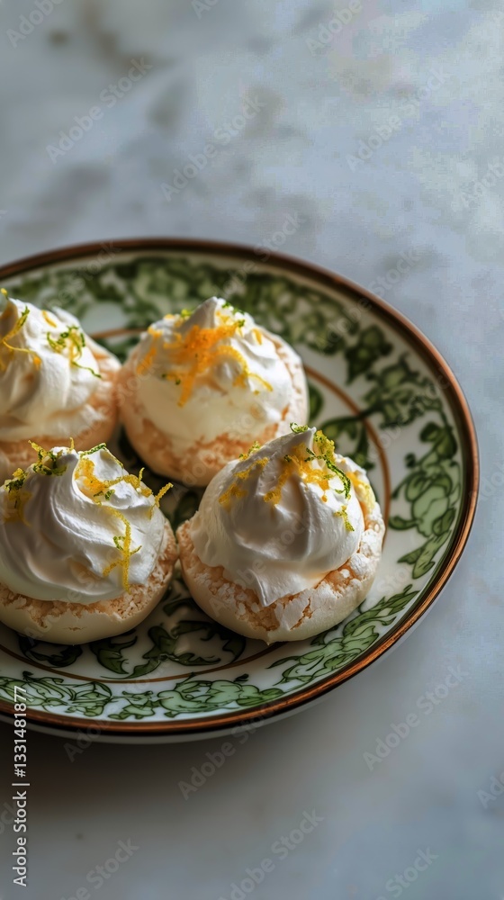 Delicious Lemon Meringue Desserts on a Decorative Plate Ready for Serving Delicious Lemon Meringue Desserts on a Decorative Plate Ready for Serving