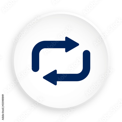 Repeat music track symbol. Media player music track loop button icon in neomorphism style for mobile app. Button for mobile application or web. Vector on white background