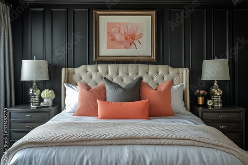 Cozy Bedroom With Stylish Decor and Comfortable Bedding Showcasing a Modern A...