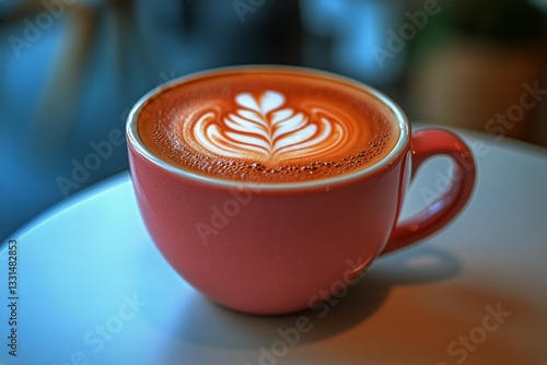 Enjoying a Beautifully Crafted Latte With Latte Art in a Cozy Cafe Setting Du...