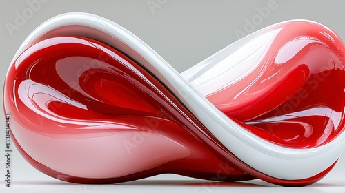 Abstract Red and White Glossy Sculpture with Flowing Curves
