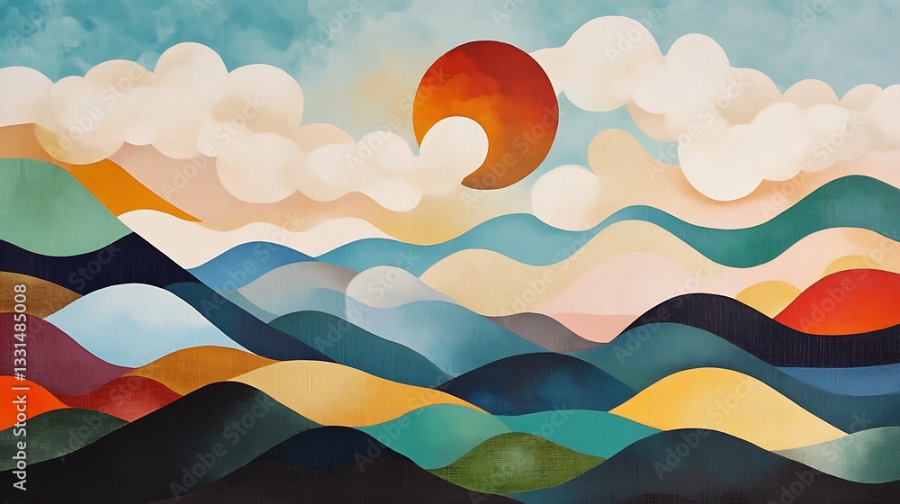 Fototapeta premium Sunset over colorful mountains, peaceful scene