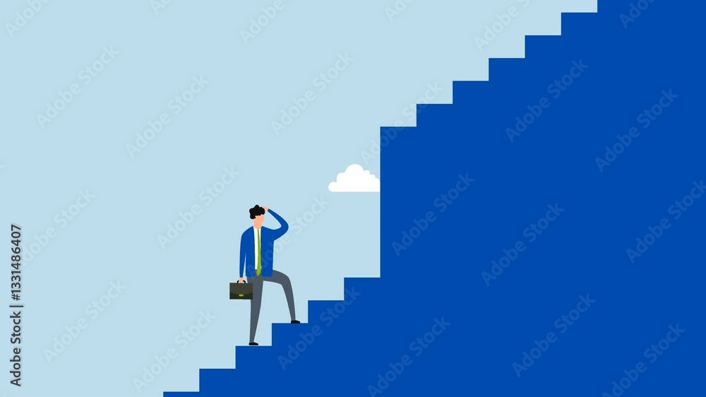 Challenge to overcome difficulty, 4k animation businessman walk up stair to find huge difficult step. Challenge to overcome difficulty, 4k animation businessman walk up stair to find huge difficult step.