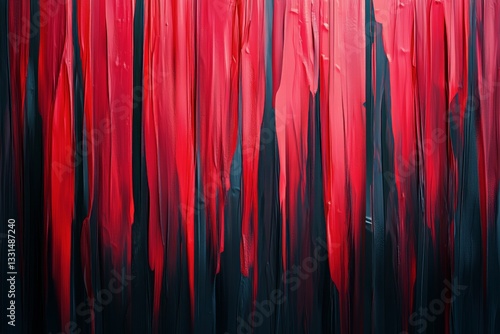 Abstract Painting Featuring Bold Red and Black Brush Strokes in a Layered Design