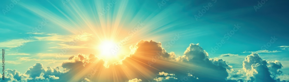Naklejka premium Bright sun rays over cloudscape.