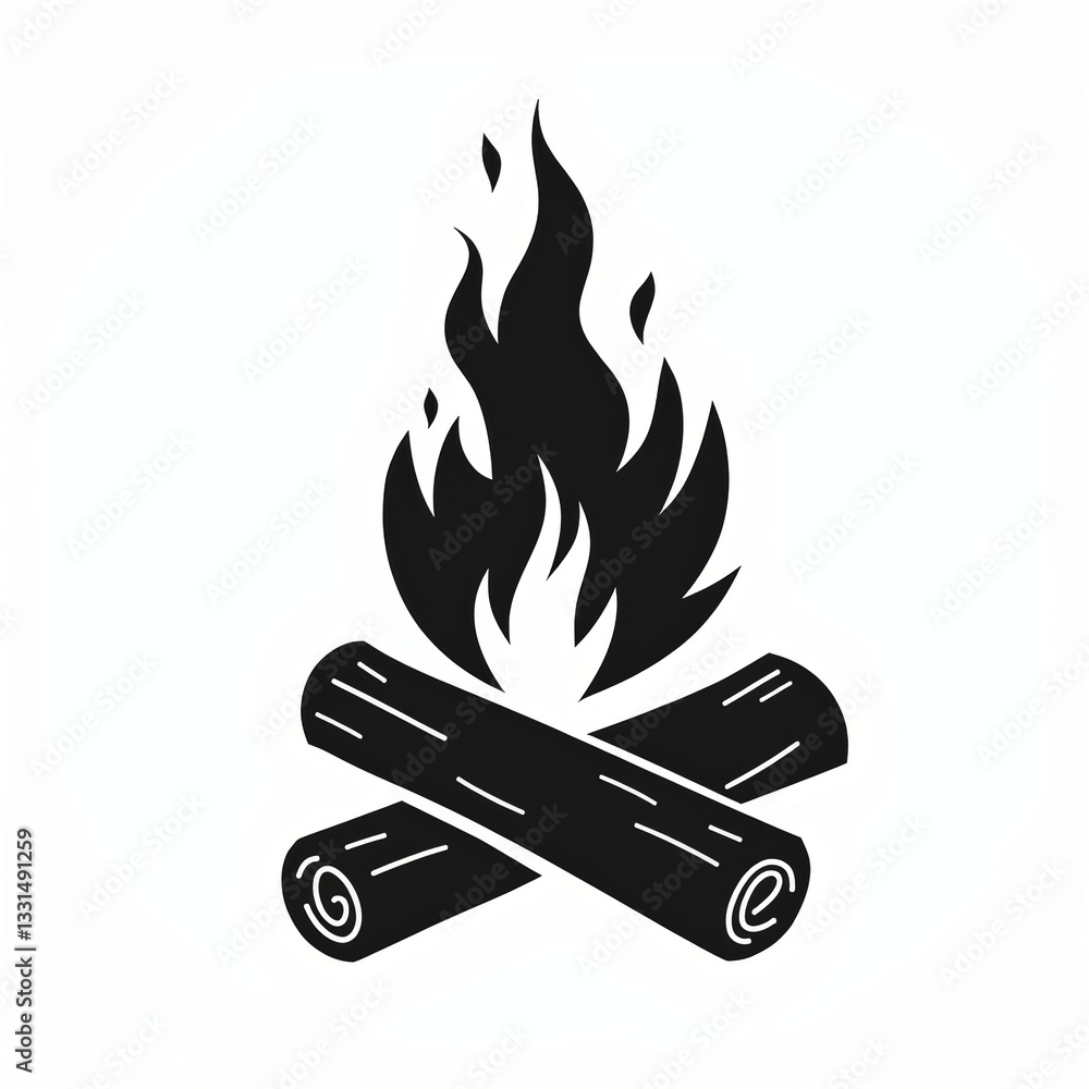 Minimalist monochrome campfire illustration Minimalist monochrome campfire illustration