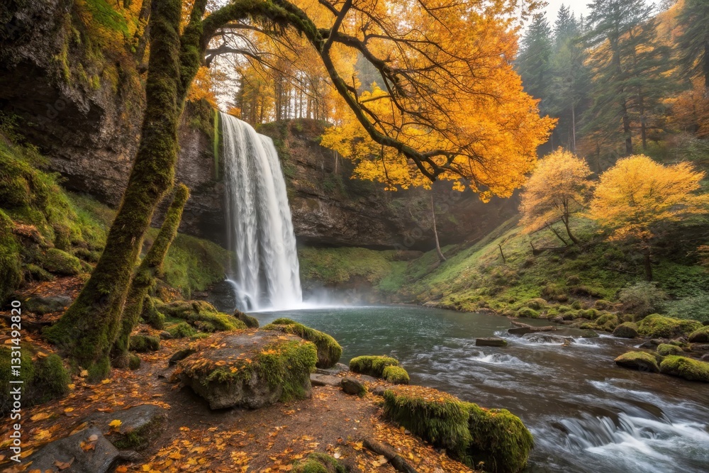 Fototapeta premium Autumn Waterfall Landscape