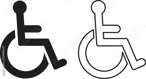 Wheelchair accessible flat and line icons set. Disabled person vectors in simple and recognizable designs for accessibility isolated on transparent background. Handicapped access signs or symbols.