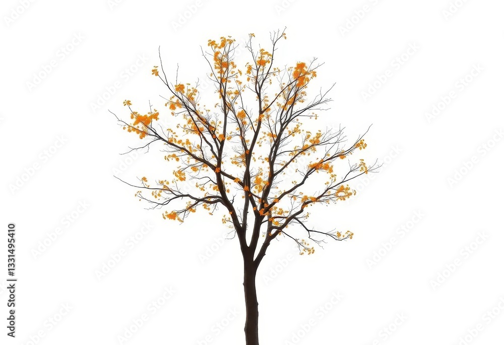 Single deciduous tree, branches reaching skyward, stark white background, deciduous, winter Single deciduous tree, branches reaching skyward, stark white background, deciduous, winter