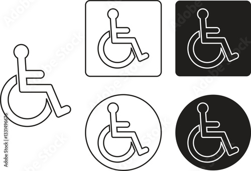 Wheelchair accessible line icons set. Disabled person vectors illustration in simple and recognizable designs for accessibility isolated on transparent background. Handicapped access signs or symbols.