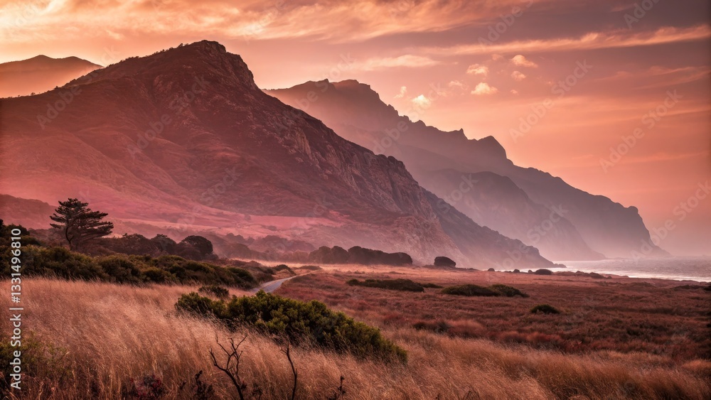 Naklejka premium Coastal Mountain Range at Sunset
