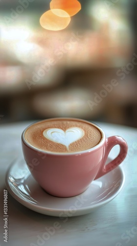 Coffee Cup With Heart Design Served in a Cozy Cafe Setting During the Early M...