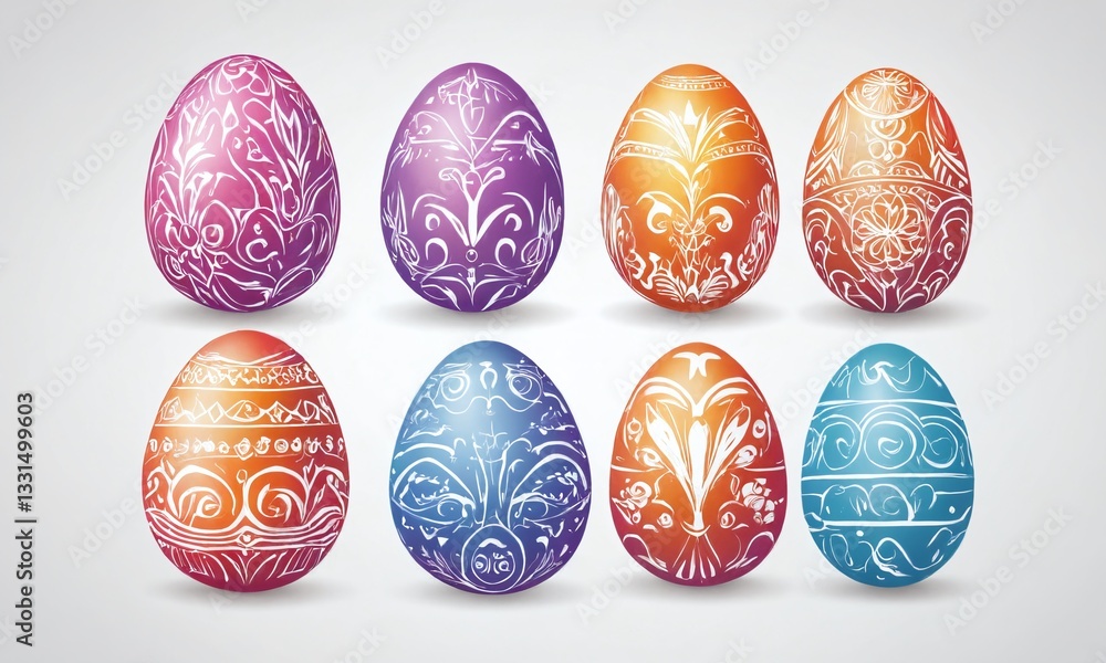 Fototapeta premium Colorful decorated eggs arranged in a symmetrical pattern for Easter celebration