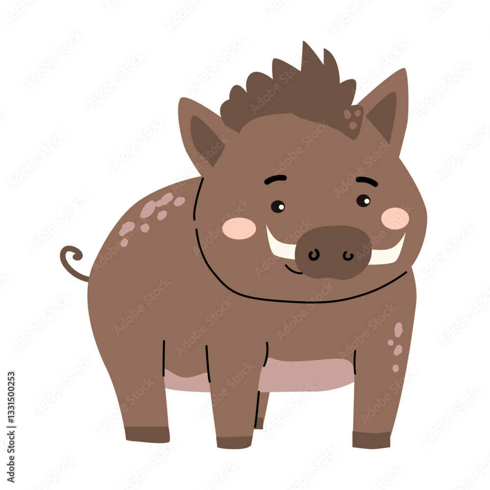 Fototapeta premium Adorable forest animal illustration with cute cartoon boar for children's design.