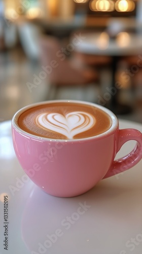 Coffee Cup With Heart Design Served in a Cozy Cafe Setting During the Early M...