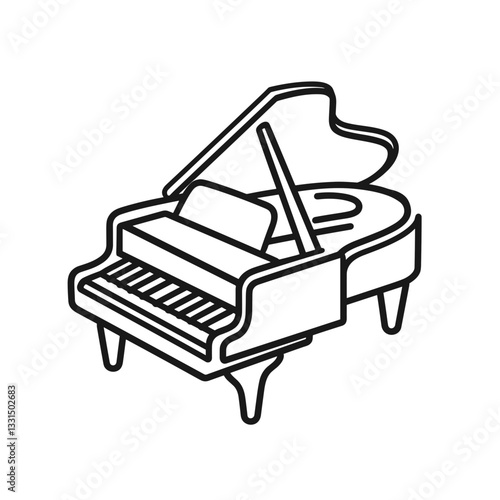 Hand-drawn grand piano illustration in black and white