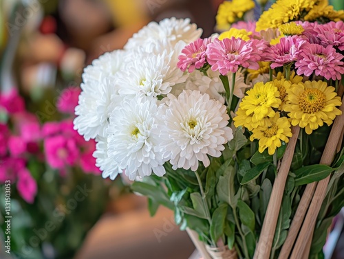 Wallpaper Mural Vibrant Flowers in a Decorative Basket Featuring White, Pink, and Yellow Blooms Perfect for Spring Decor, Celebrations, and Floral Arrangements Torontodigital.ca