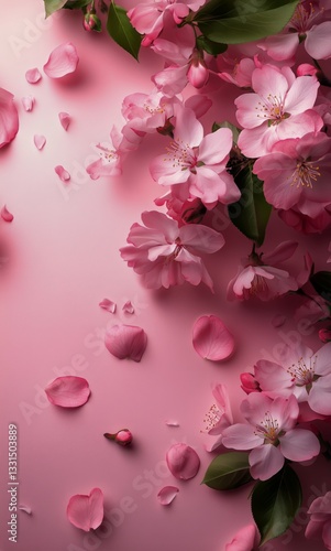 Cherry Blossoms Bloom Vibrantly in a Serene Spring Garden, Creating a Picture...