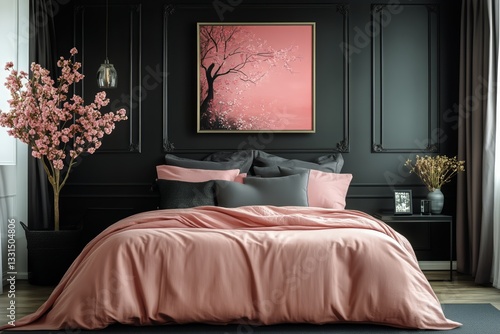 Cozy Bedroom With Stylish Decor and Comfortable Bedding Showcasing a Modern A...
