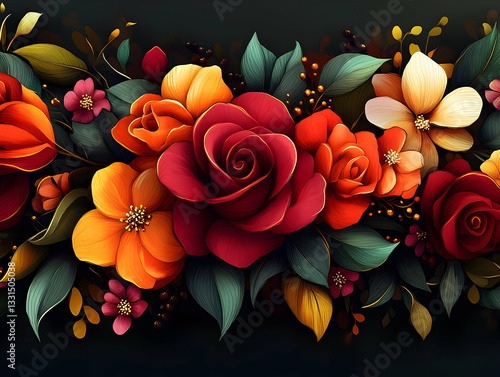 Autumn floral border design
