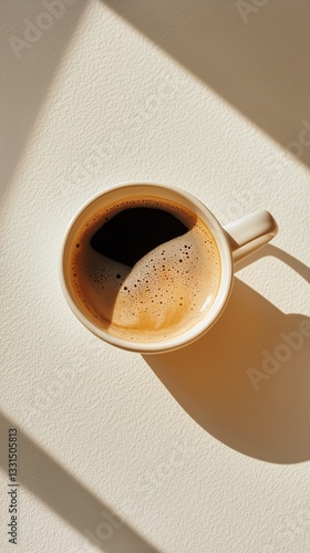 Warm Cup of Coffee Resting on a Saucer by a Sunlit Window Casting Shadows in ...