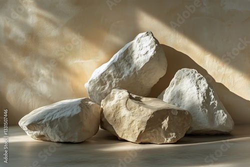 Natural Stones Arranged Artistically on a Textured Surface in Soft Light