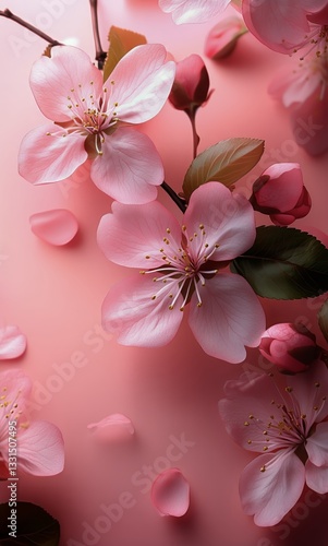 Cherry Blossoms Bloom Vibrantly in a Serene Spring Garden, Creating a Picture...