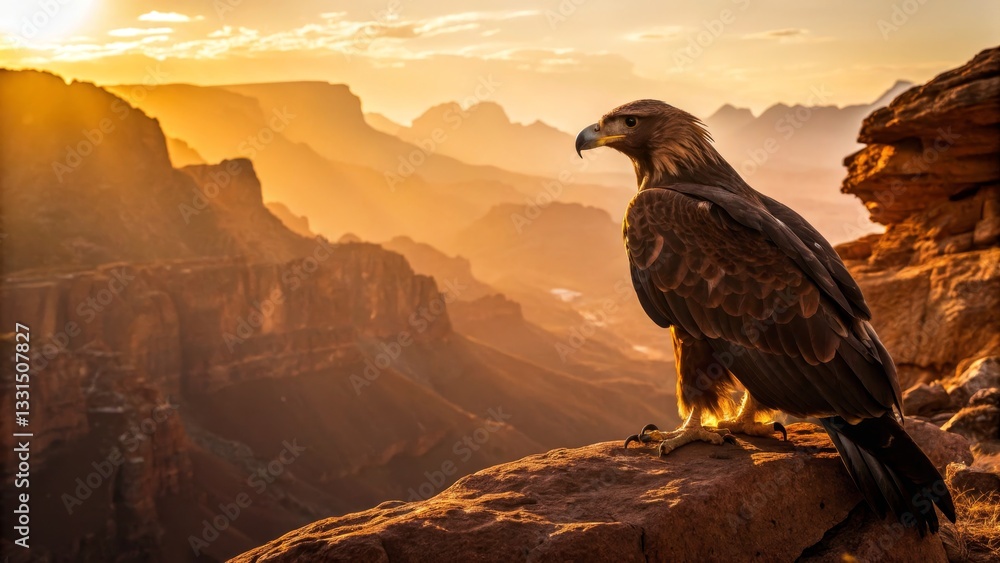 Fototapeta premium Golden Eagle Overlooking Canyon Landscape