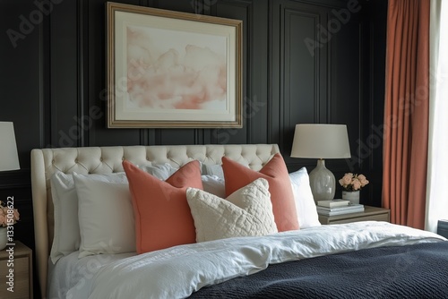 Cozy Bedroom With Stylish Decor and Comfortable Bedding Showcasing a Modern A...