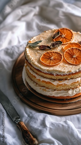 Beautiful Layered Orange Cake With Dried Orange Slices on Top Displayed on a ...