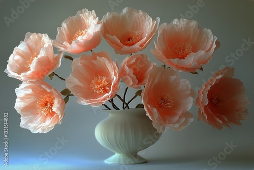 Beautiful Pink Flowers in a White Vase on a Soft Background During Daylight