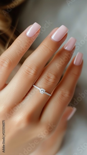 Elegant Diamond Ring on Well-Manicured Hand Showcasing a Sophisticated Jewelr...