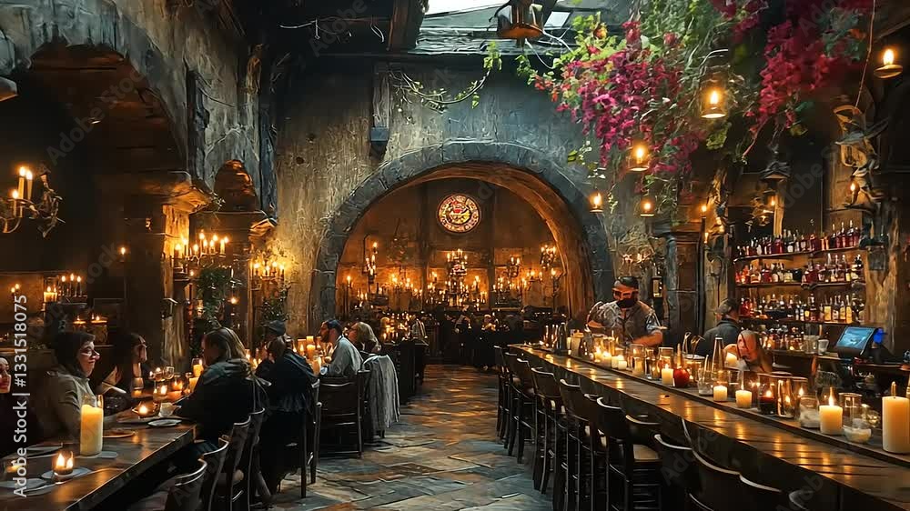 Cozy restaurant interior with warm lighting and decor Cozy restaurant interior with warm lighting and decor