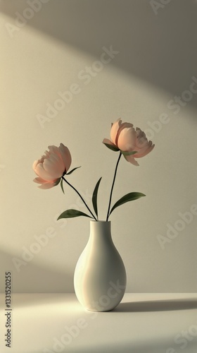 Elegant Peony Flowers in a Minimalist Vase Bathed in Soft Light