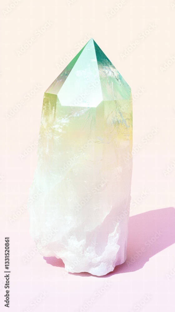 Stunning crystal prism displayed elegantly on a soft pink background for artistic appeal Stunning crystal prism displayed elegantly on a soft pink background for artistic appeal