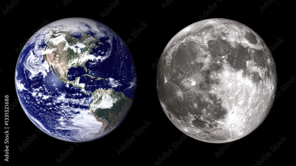 Earth and Moon in Space Detailed View of Planetary Surfaces Earth and Moon in Space Detailed View of Planetary Surfaces