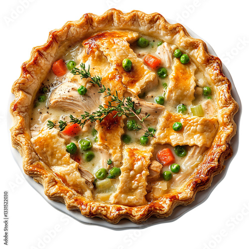 A Classic Chicken Pot Pie with Flaky Crust Isolated on Transparent Background