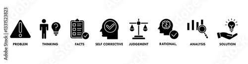 Critical thinking banner web icon vector illustration concept with icon of identification, biases, relevance, curiosity, research, inference, process, rationality